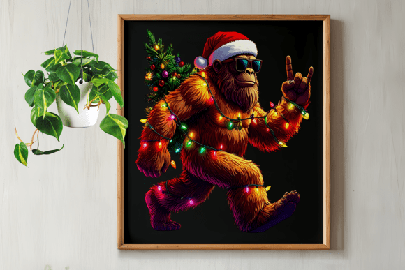 Lustige Weihnachts-Bigfoot- und Weihnachtsmannmützen-PNG